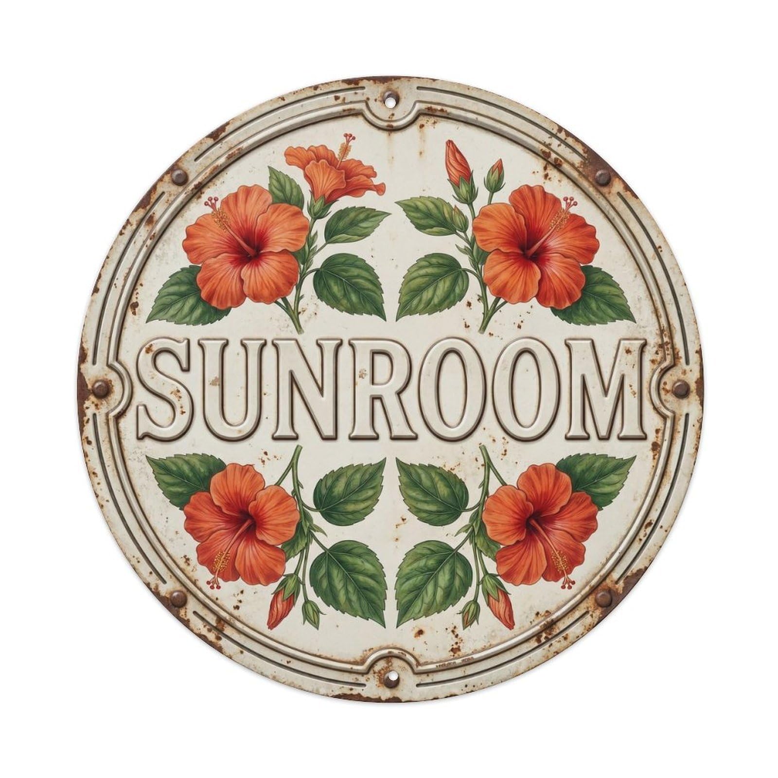 Hibiscus Sunroom Botanical Floral Room Label Metal Tin Sign