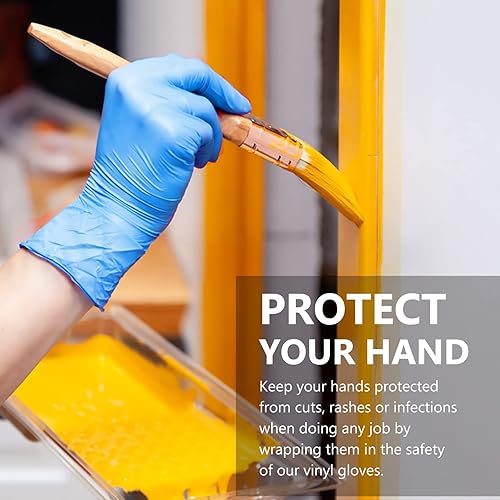 Miniatura 5 de Guantes desechables, 100 guantes de examen de mezcla de vinilo azul, no estériles, sin polvo, sin látex, suministros de limpieza, seguros para