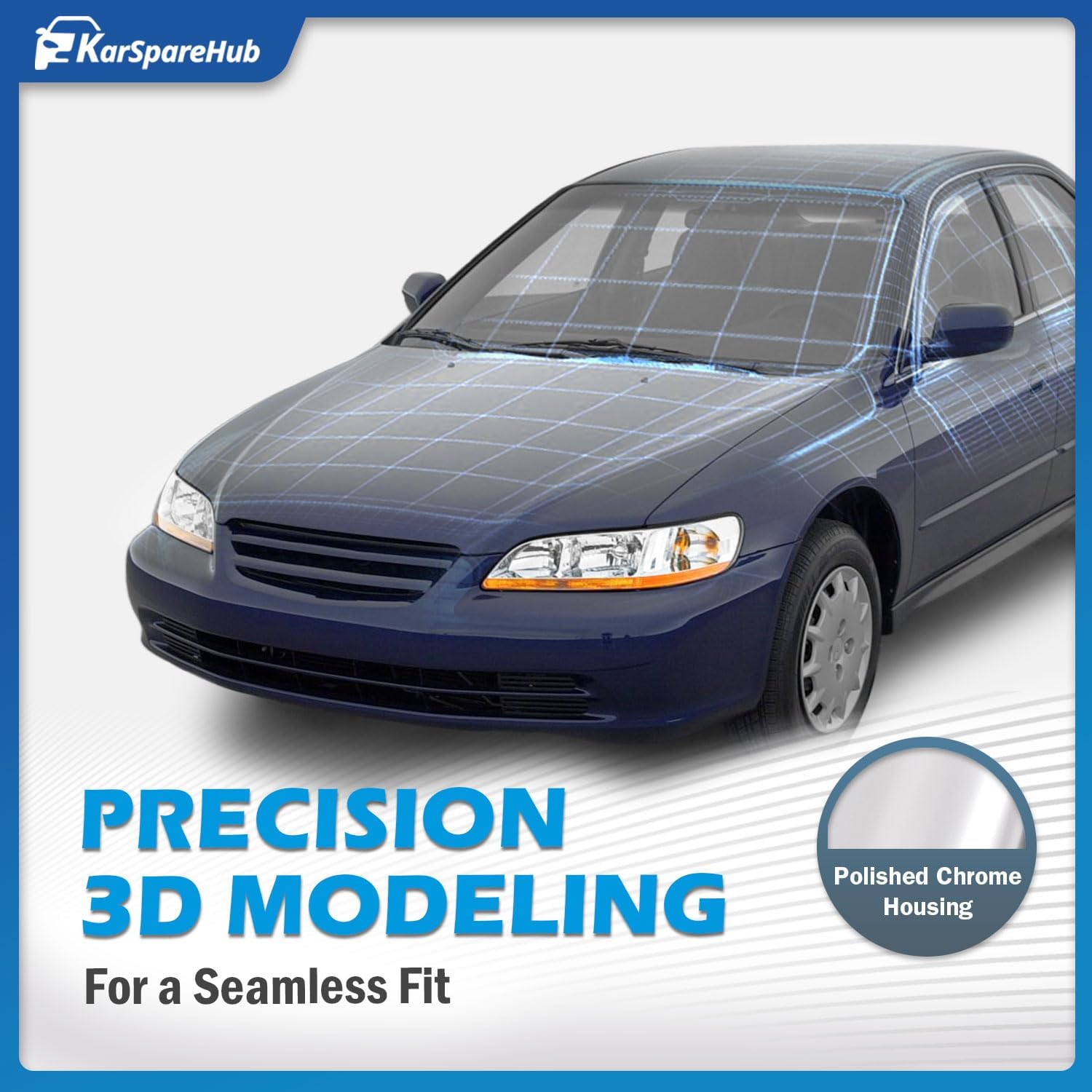 Headlights Assembly for 1998-2002 Honda Accord 2/4DR Headlamp Replacement Chrome Housing Amber Reflector Driver & Passenger Side