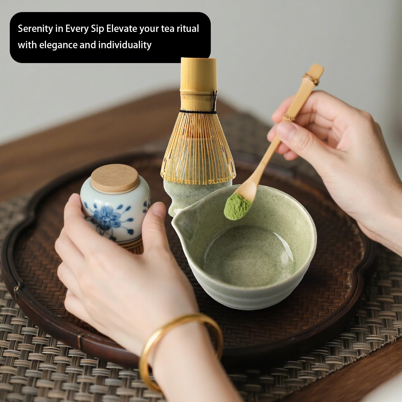 Matcha Kit Set da tè giapponese 5 pezzi ciotola tradizionale frusta paletta colino polvere