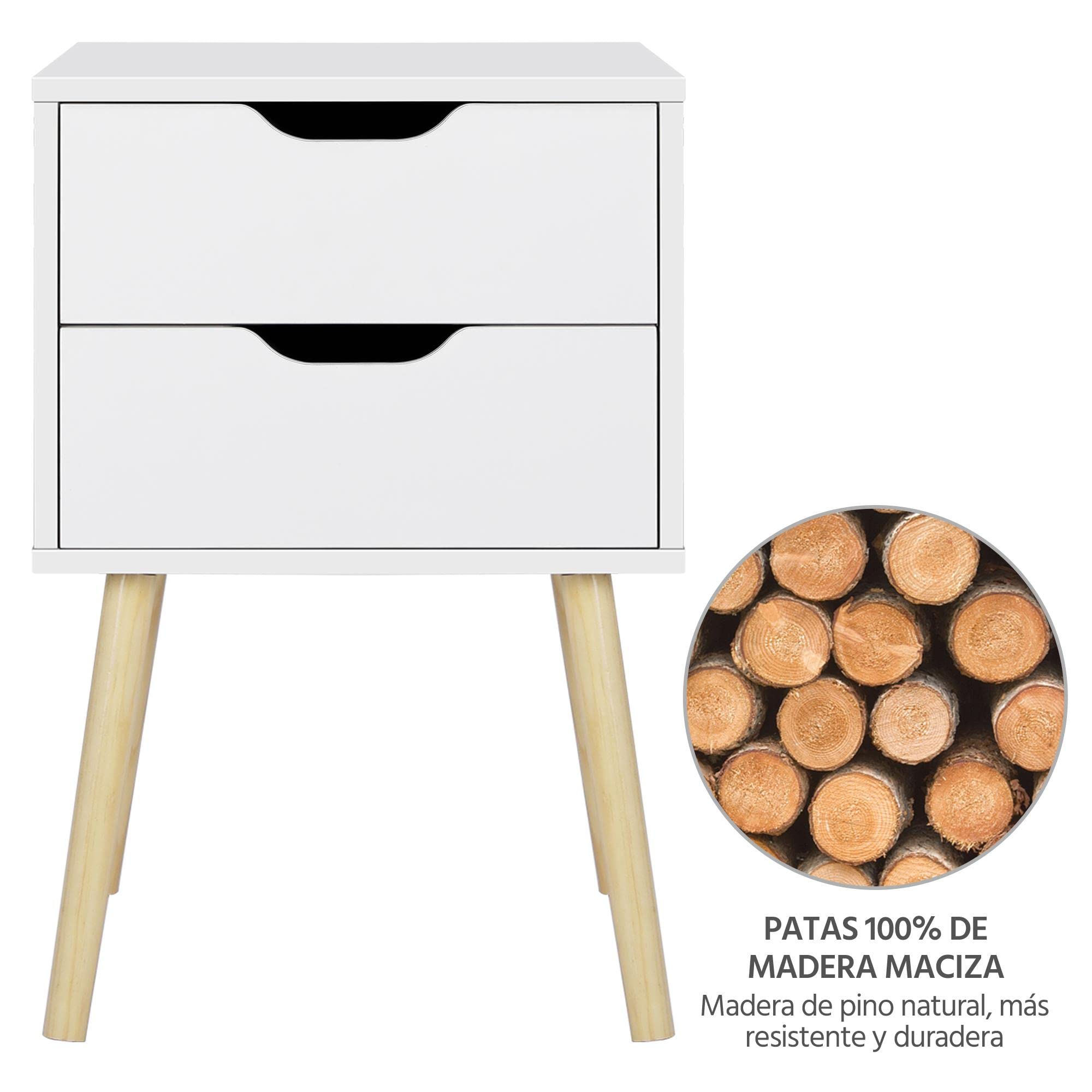 Yaheetech 2pcs Mesillas de Noche con Dos Cajones | Mesita de Noche Modernopara Dormitorio Mesa Auxiliar de Madera para Sala de Estar 40x40x61cm Blanca