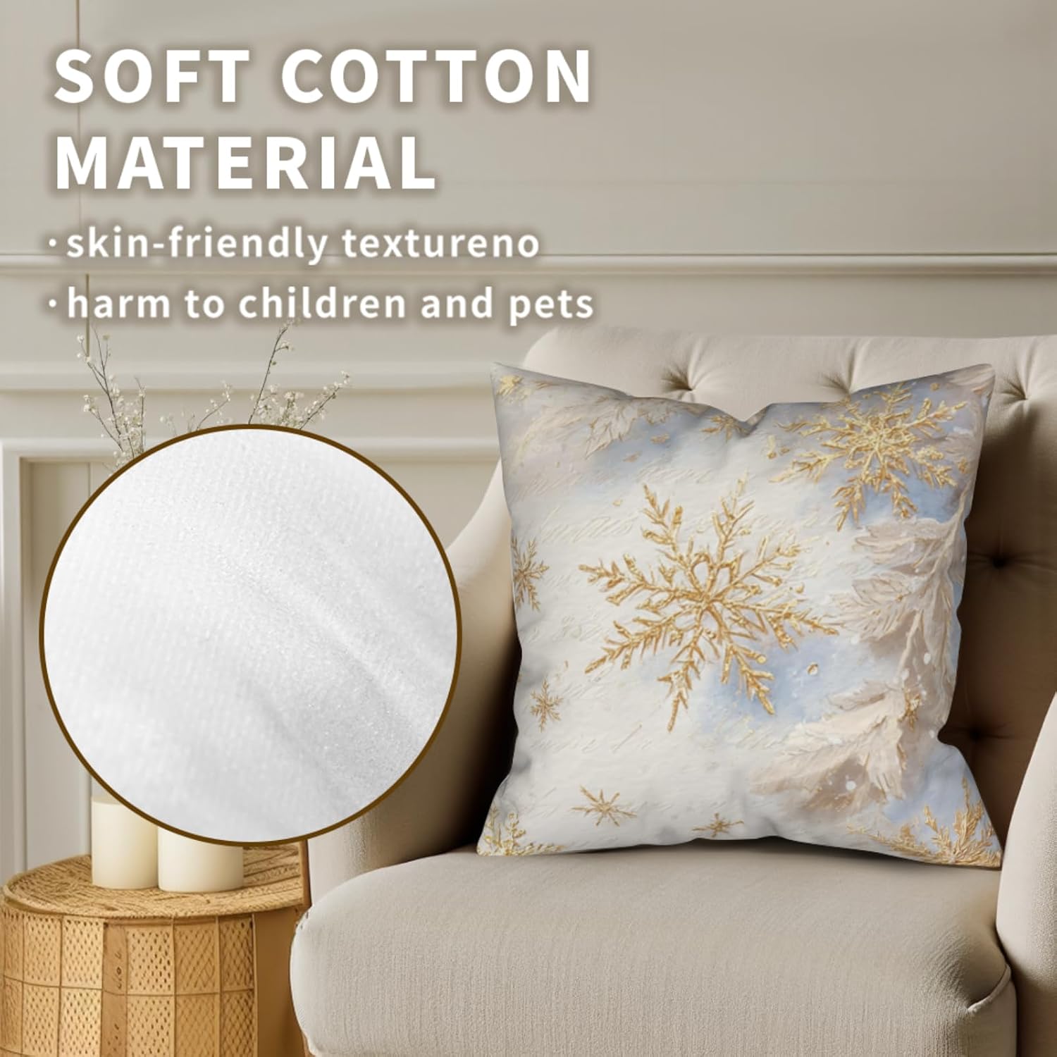 Gold Snowflakes Pillow Covers Winter Pillowcase 16x16 Set of 2 Christmas Double Sided Printing Throw Pillow Covers Holiday Cushion Case for Living Room Couch Sofa image 3