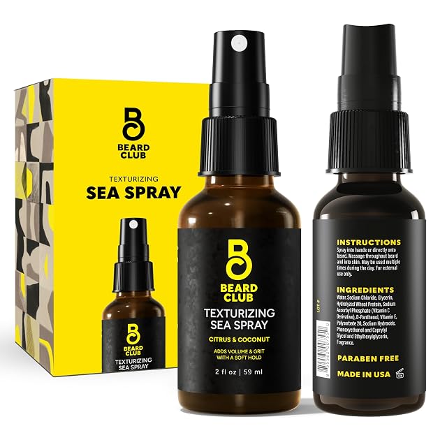 Beard Club Sea Salt Texture Spray for Men Women - Thickening Volumizing Curl-Defining for All Hair Types -