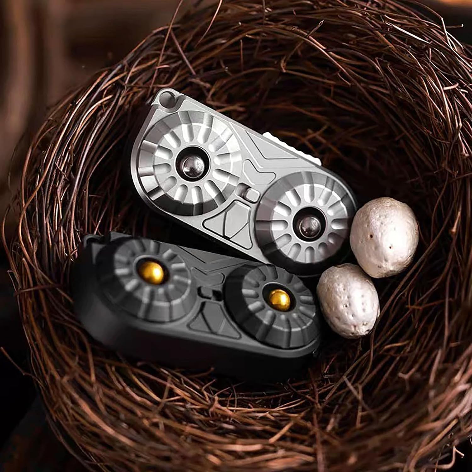Metal Owl Fidget Slider, Stainless Steel Spinning Clicker, Ratchet Mechanism, Multi-Function EDC Toy for Adults, Stress Relief