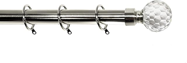 Kestral Crystal Affect Finial 28 mm Extendable Metal Curtain Pole Rods Voile Easy Fitting, Crystal 90-160 cm