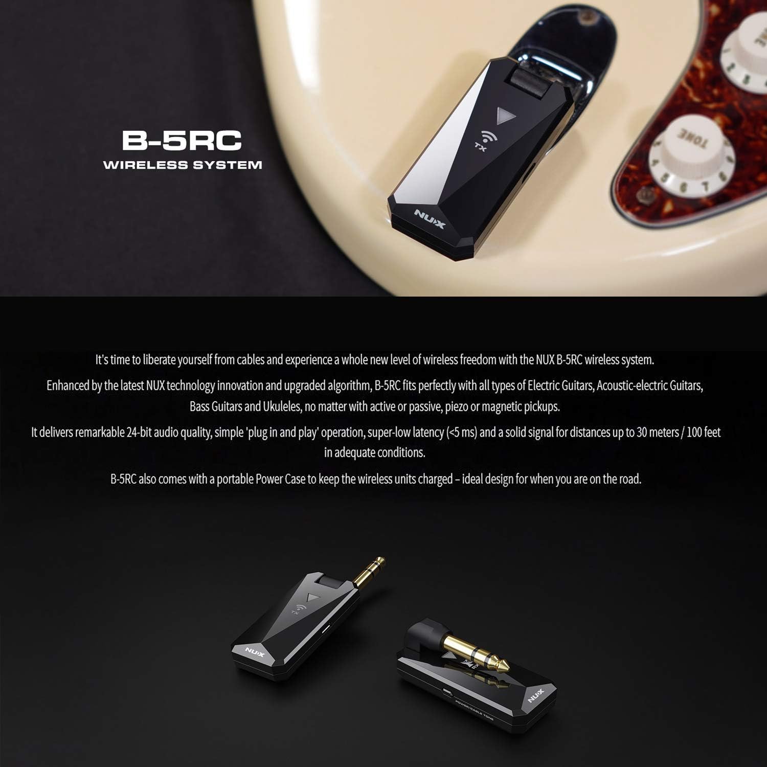 NUX B-5RC Guitar Wireless System Transmitter & Receiver 2.4G 15M Transmission Distance for Acoustic-electric/Electric Guitars Bass Ukuleles