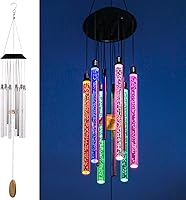 DesGully Solar Wind Chimes with 6 Color-Changing LED Tubes - 37" Outdoor Garden Patio Decor, Waterproof Musical Gifts