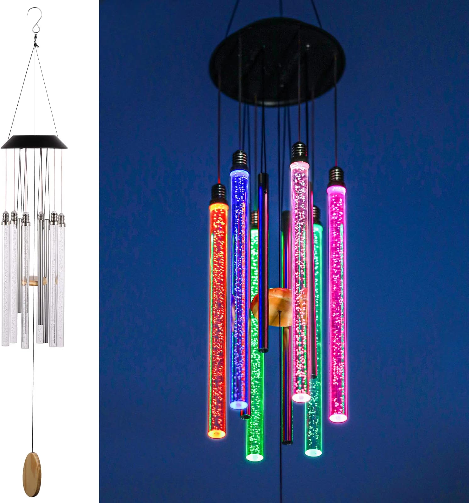 Solar Wind Chimes for Outside, 6 LED Light Bars Color Changing, 37" Long