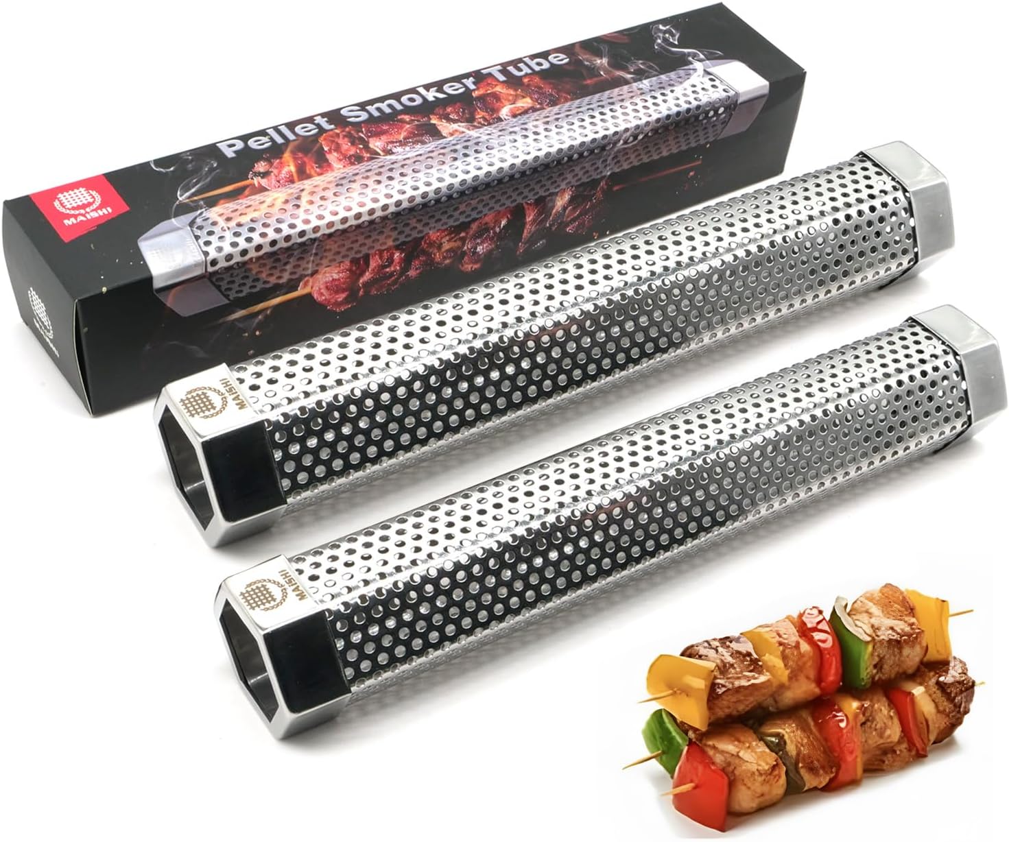 2Packs MAISHI 12-Inch Pellet Smoker Tube,Food Grade 304 Stainless Steel for Hot/Cold Smoking, 5+ Hours of Flavorful Smoke for BBQ, Meat,More Durable Grill Smoker Generator for Wood Pellets
