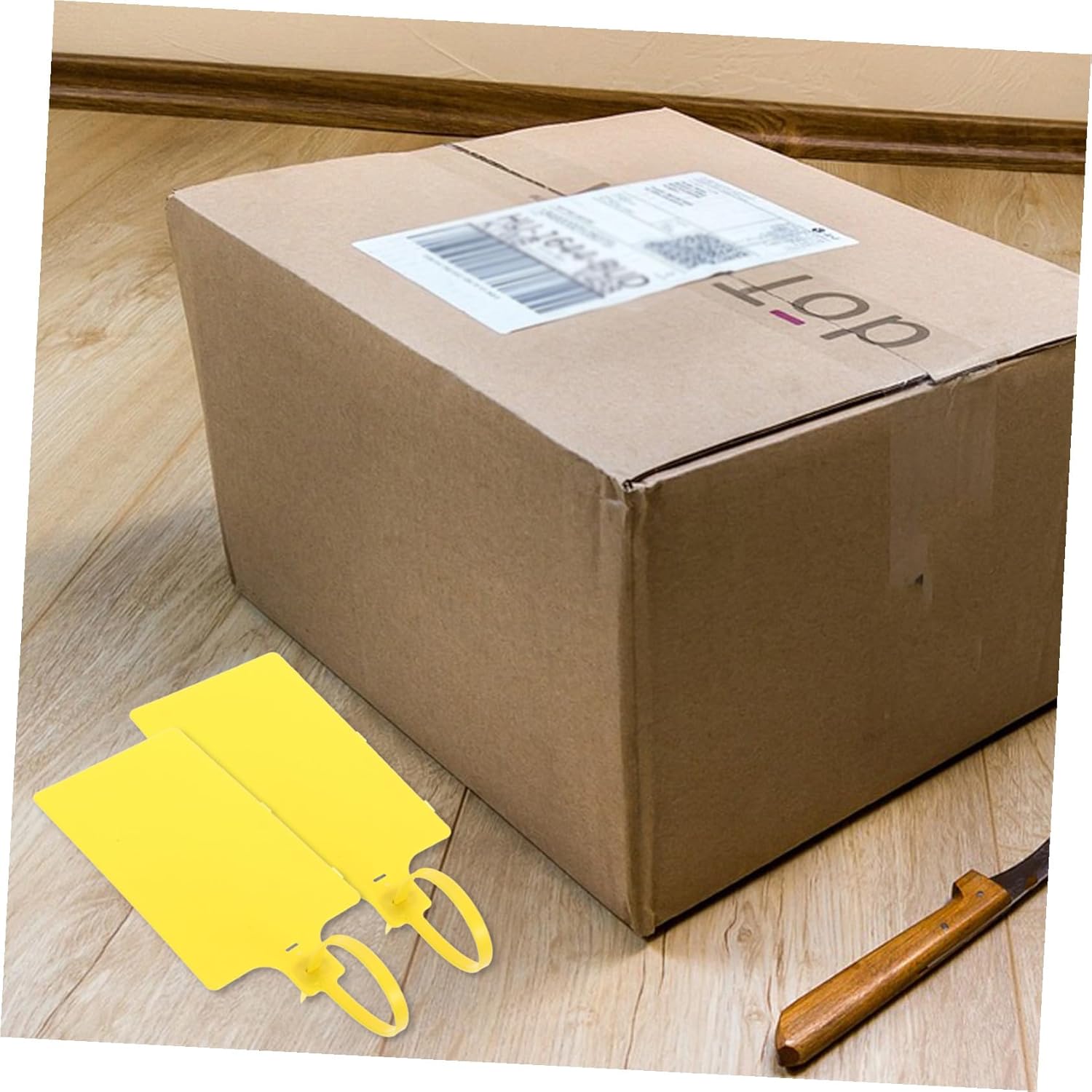 CALLARON 100pcs Plastic Shipping Labels with Cable Tags, Mixed Color 5.8×100mm Labeling Tags for Luggage and Logistics Packaging Supplies Random Color