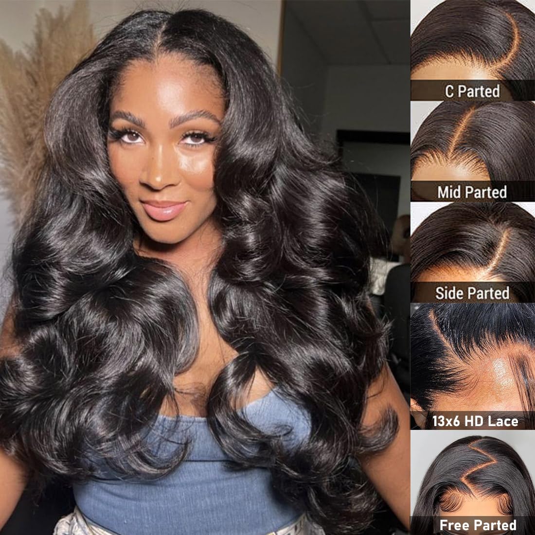 Ladoux 13x6 Body Wave Lace Front Wigs Human Hair Pre Plucked 20Inch 180% Density HD Transparent Lace Frontal Wigs for Women Glueless Wig with Baby Hair