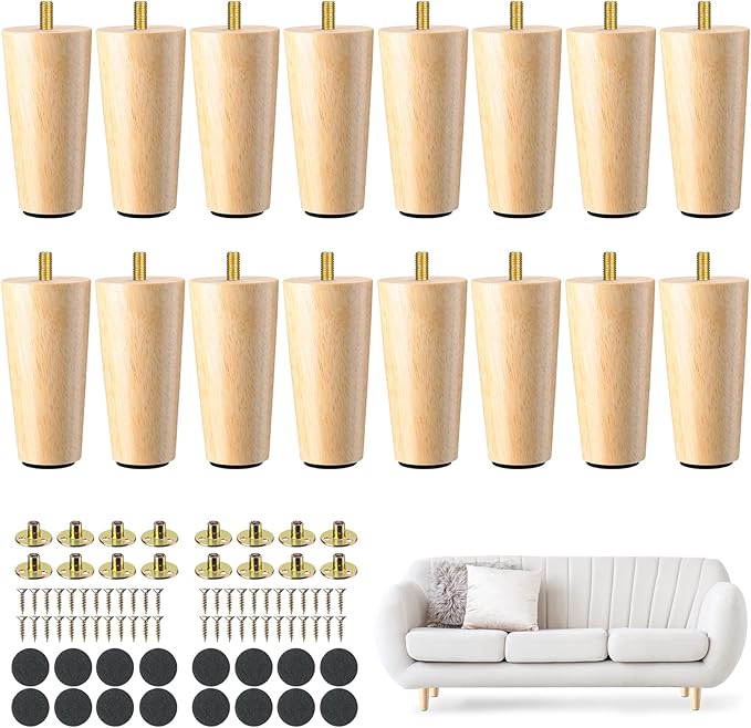 Maitys 16 Pieces 4 Inch Round Solid Furniture Legs