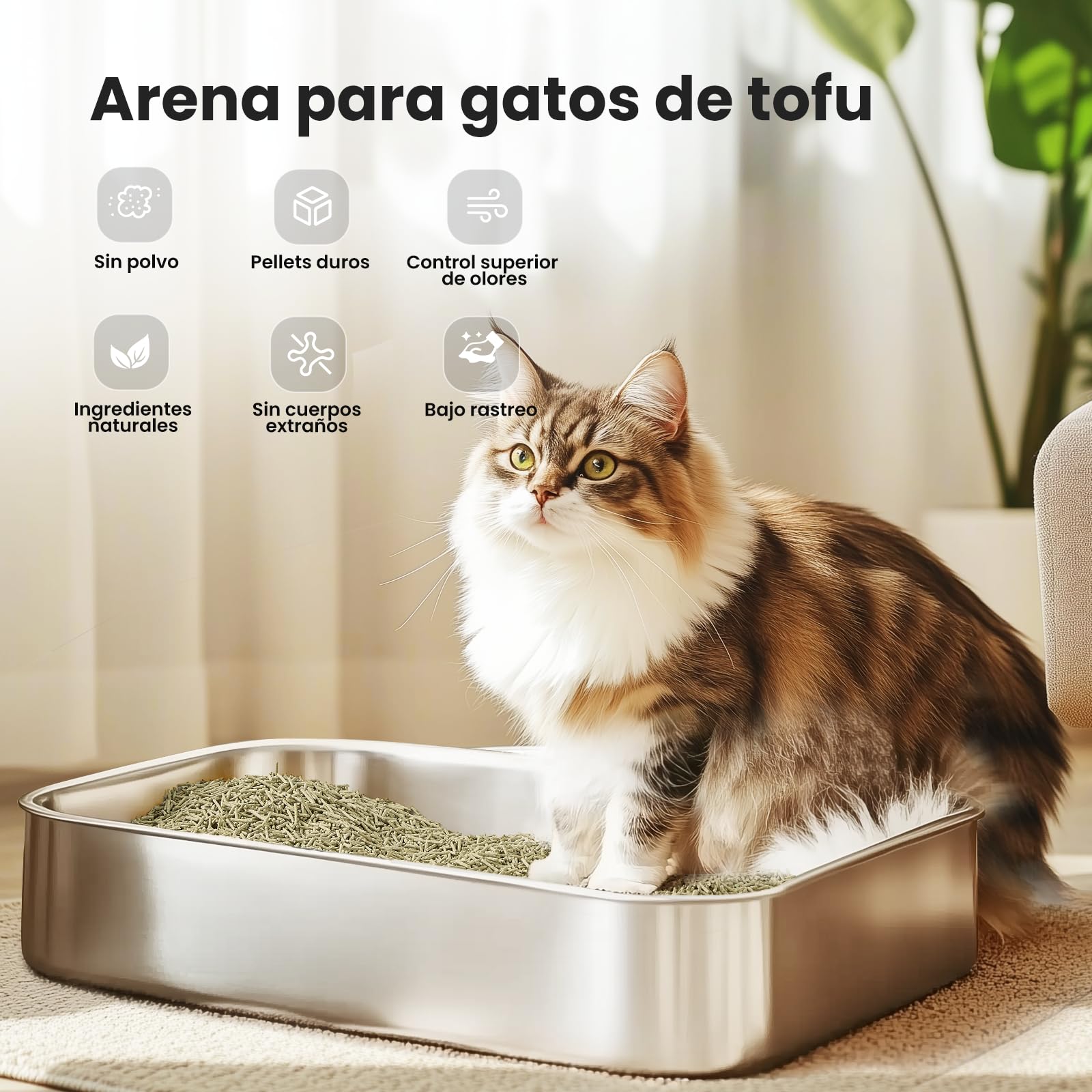 Gardner Pet Arena de Tofu para Gatos, 16.2kg (6 x 2.7 Kg) | Contiene Extracto de Té Verde, Sin Polvo, Aglutinante Rápido, Apta para Desechar por el Inodoro