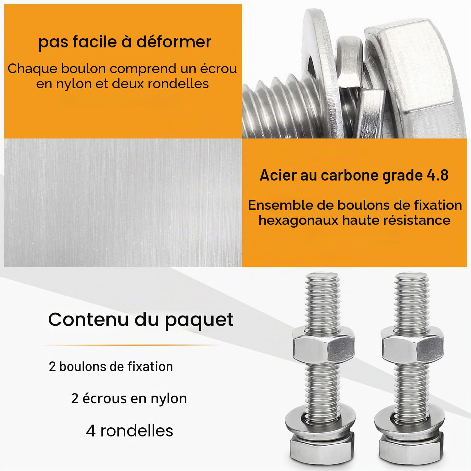 Lot de 2 boulons de fixation M16 x 55 mm pour boule de remorquage haute résistance M16