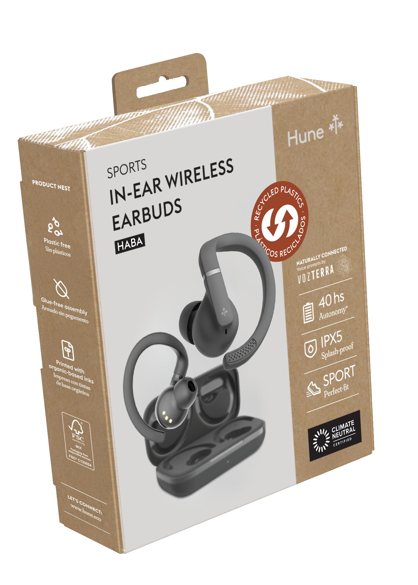 HUNE Écouteurs de sport sans fil TWS Bluetooth 5.4, 40 h d'autonomie, IPX5 résistants à l'eau, microphone HD, idéal pour la gym et la course à pied