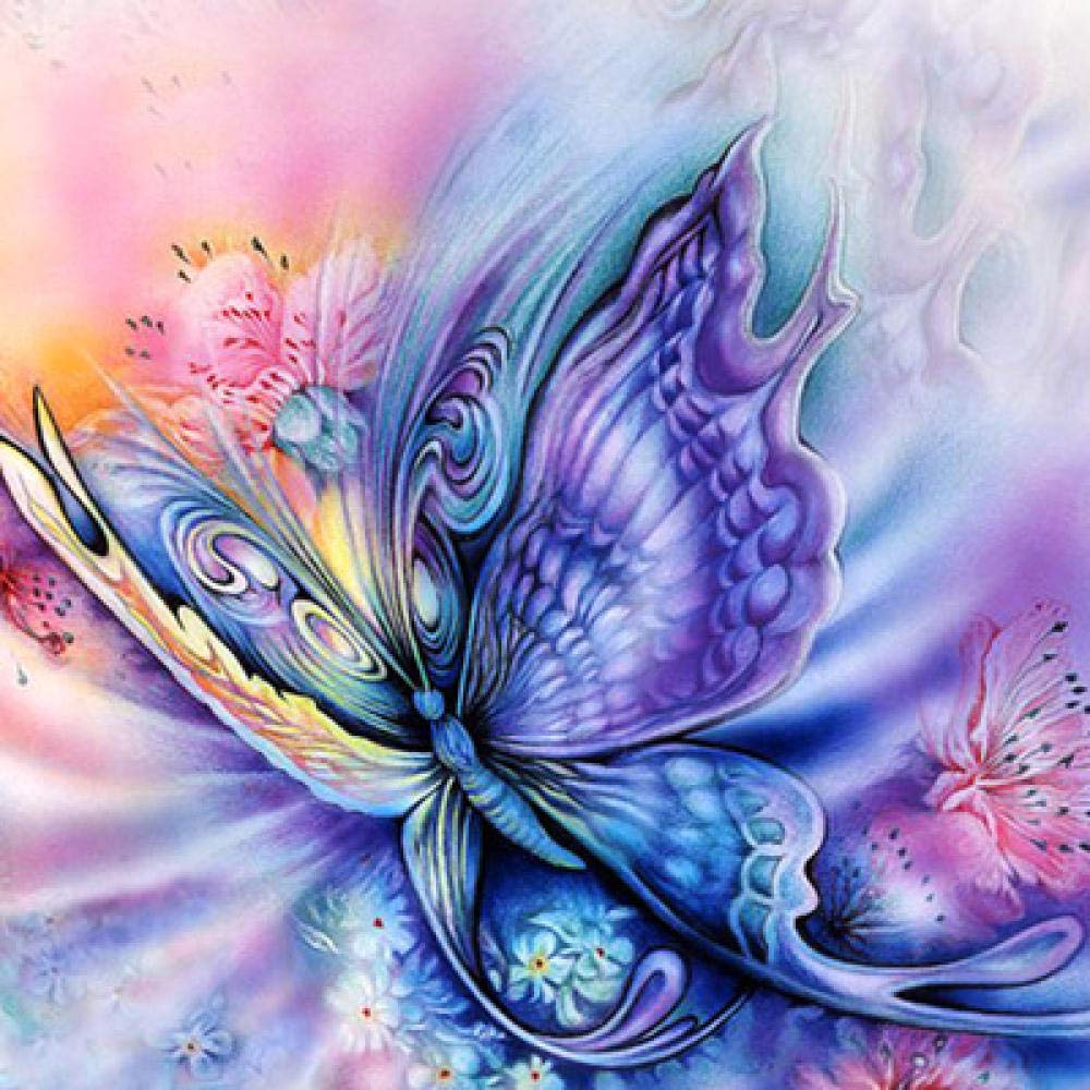 Kit peinture diamant 5D complet avec mosaïque strass carrés et motif papillon 40x40cm