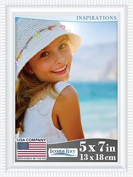 Icona Bay - 5x7 White Picture Frame - Beautifully Detailed Molding - Contemporary Picture Frame - Wall Mount or Table Top - Inspirations Collection