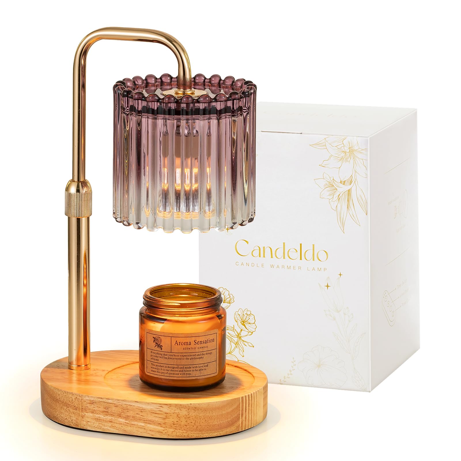 Candeldo Candle Warmer Lamp with Timer: Candle Warmer with 2 Bulbs Height Adjustable Dimmable Wax Melt Gold House Warming Gifts New Home Bedroom Decor Gifts for Women — view 9