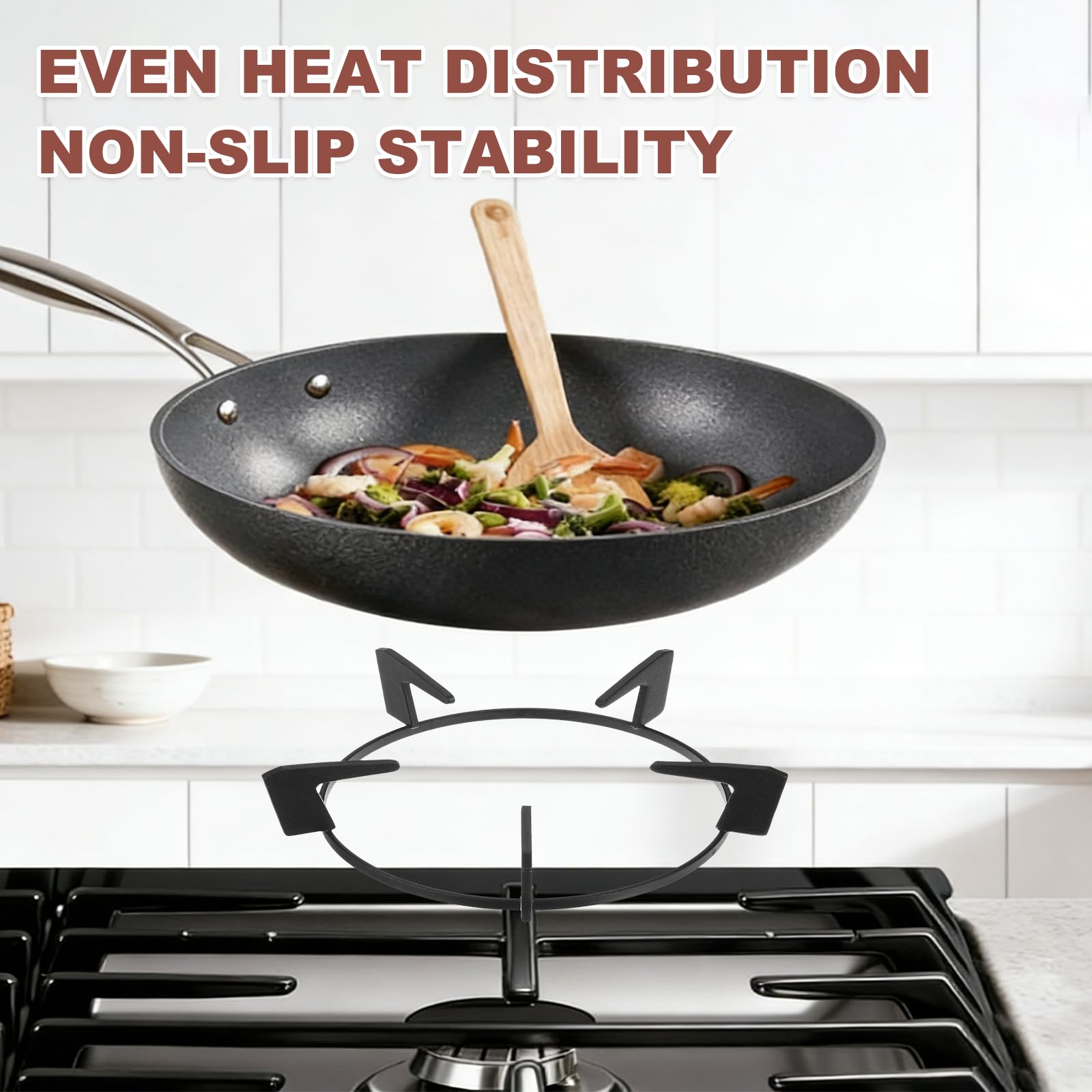 PATIKIL 2 anillos de wok para estufa de gas, soporte de hierro fundido de 7 pulgadas, accesorios de repuesto para quemador de cocina en el hogar, color negro