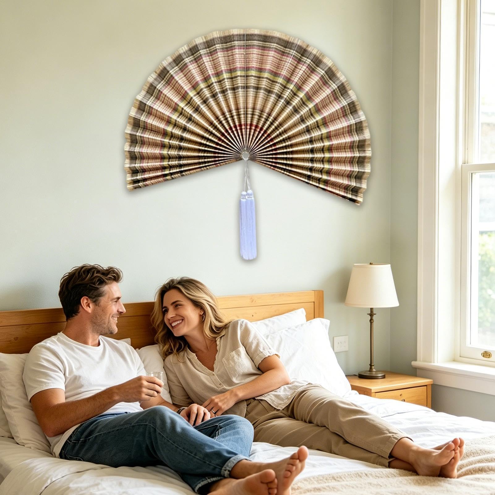 ChumDecor Fächer-Wanddekoration, japanische chinesische Wandfächer-Dekoration, Boho-Kopfteil zum Aufhängen, dekorativer Faltfächer für Zuhause, Wohnzimmer, über dem Bett, Schlafsaal