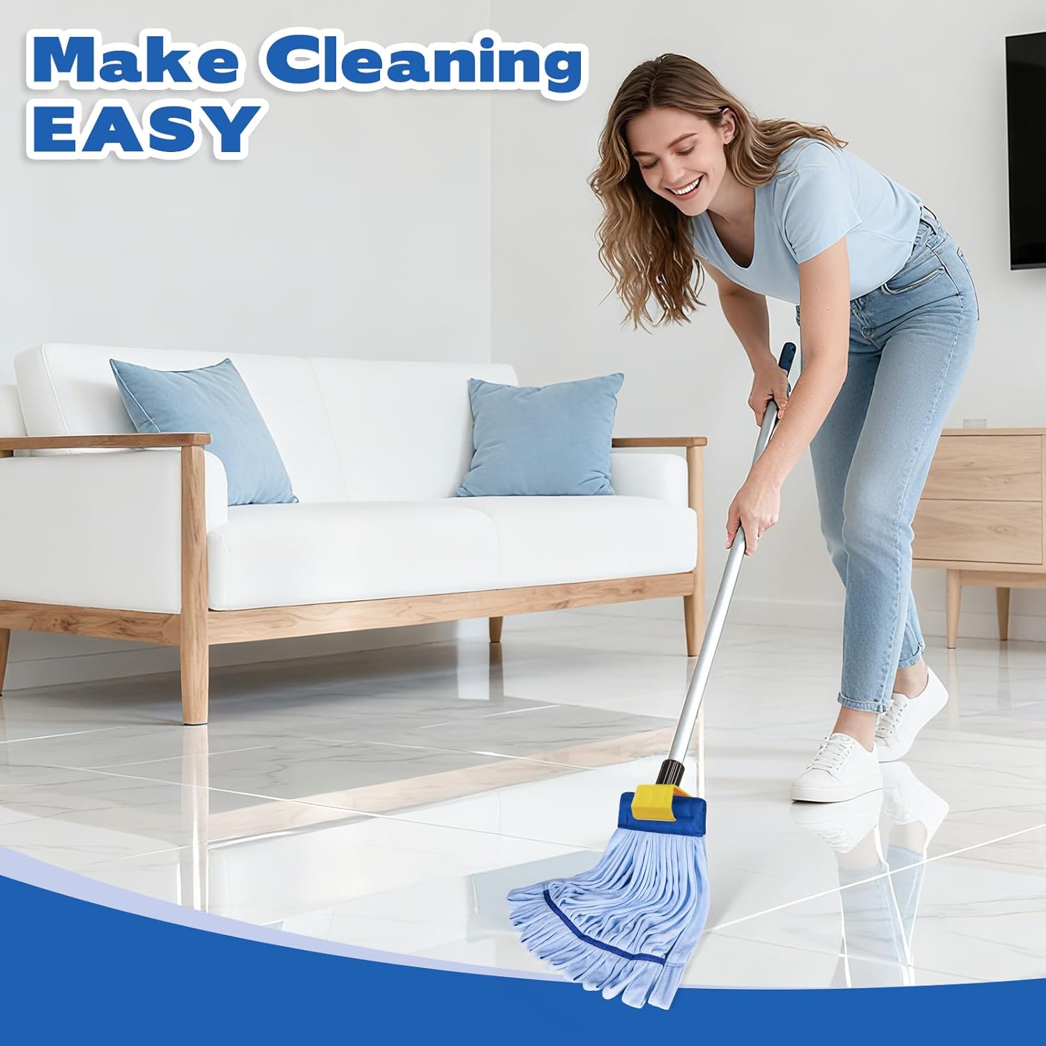 Large Microfiber Tube Mop Heads,Tube Wet Mop Refill (6 inch),Blue Heavy Duty Industrial Wet Mop Head Refill, Highly Absorbent,Commercial Mop Head Replacement,Machine Washable,Hardwood Floors(6)