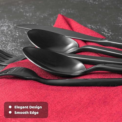 Miniatura 6 de Alata Cube Black - Juego de cubiertos forjados de acero inoxidable de 20 piezas, servicio para 4 personas, acabado satinado mate, apto para