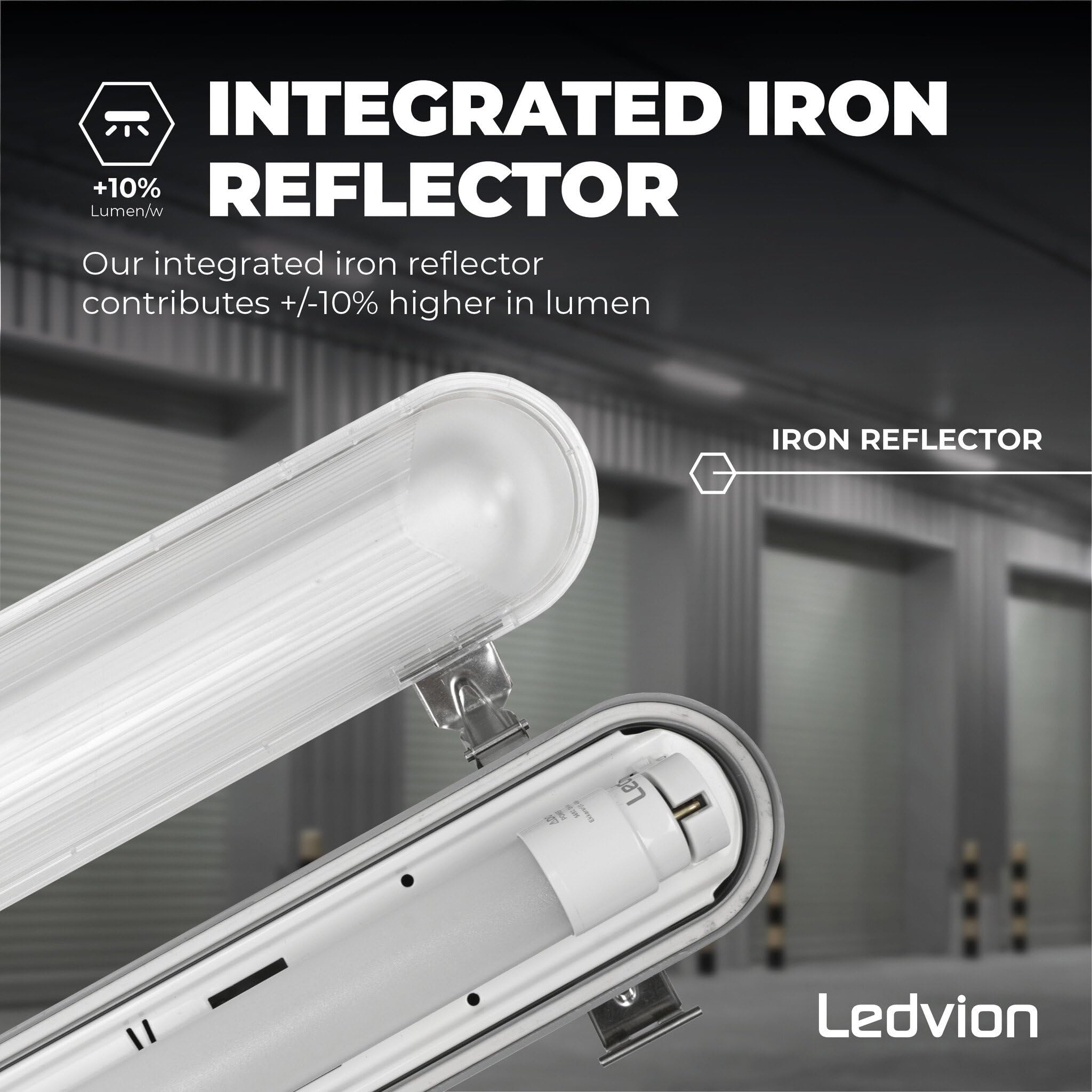 Ledvion - 1 pieza, pantalla estanca, 120cm, IP65, 18W, 185 lm/W, Blanco frío, 6500K, con sensor, lámpara de techo para garaje, de bodega, tubo led, almacén