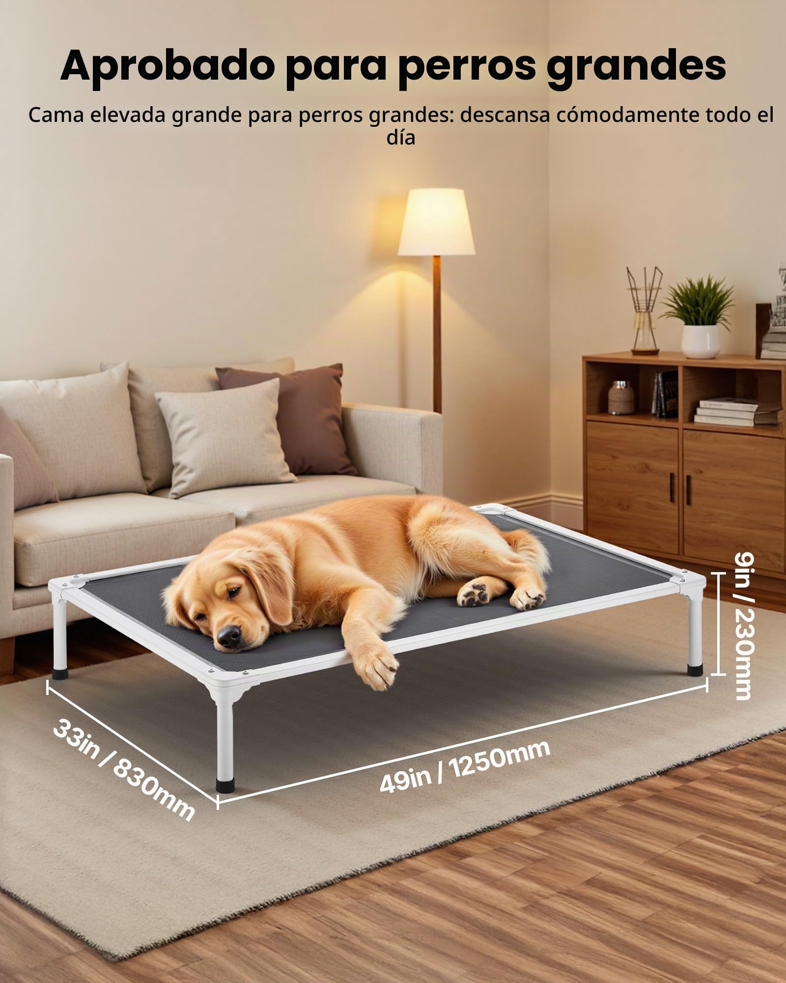 VEVOR Cama Elevada para Perros 1250 x 830 x 230 mm Estructura de Metal Malla Transpirable Cama para Mascotas Portátil Carga de 50 kg para Mantener Frescas a Las Mascotas Interior Exterior, Talla XL