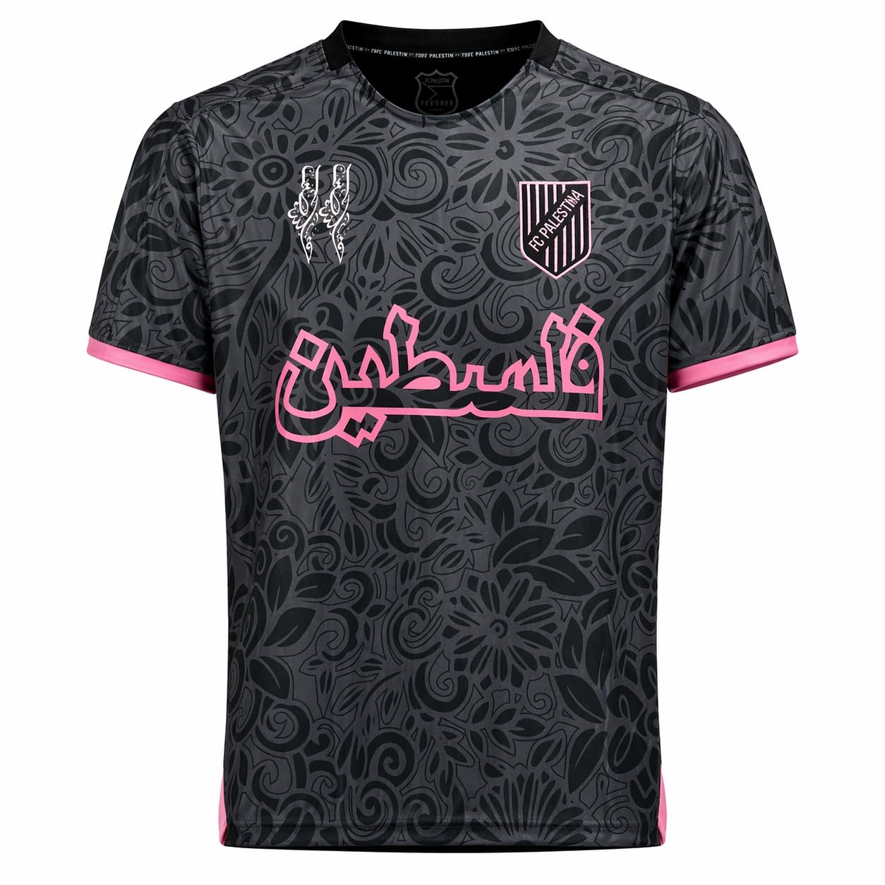 Camiseta Palestina Hombre – Edición Limitada – Letras Árabe – Negro y Rosa – Sport & Streetwear