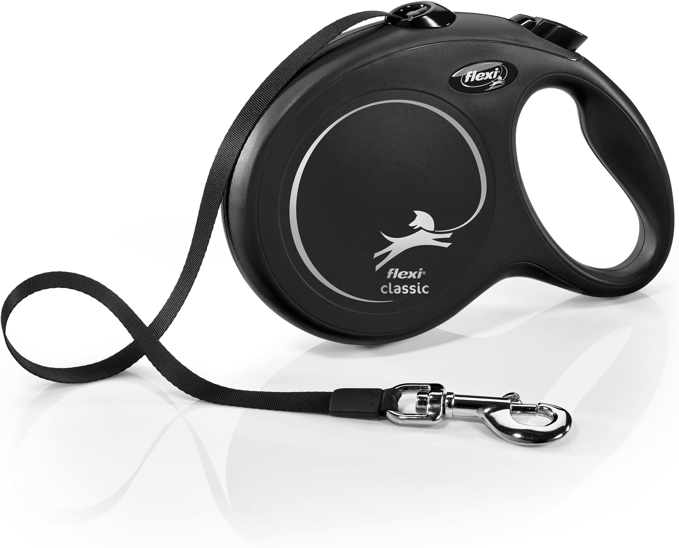New Classic Tape Retractable Dog Leash for Large Dogs Upto 110 lbs. – 26 ft., Black | Tangle Free Pet Walking Leash with One-Handed Brake, Pause, Lock|German Quality Product