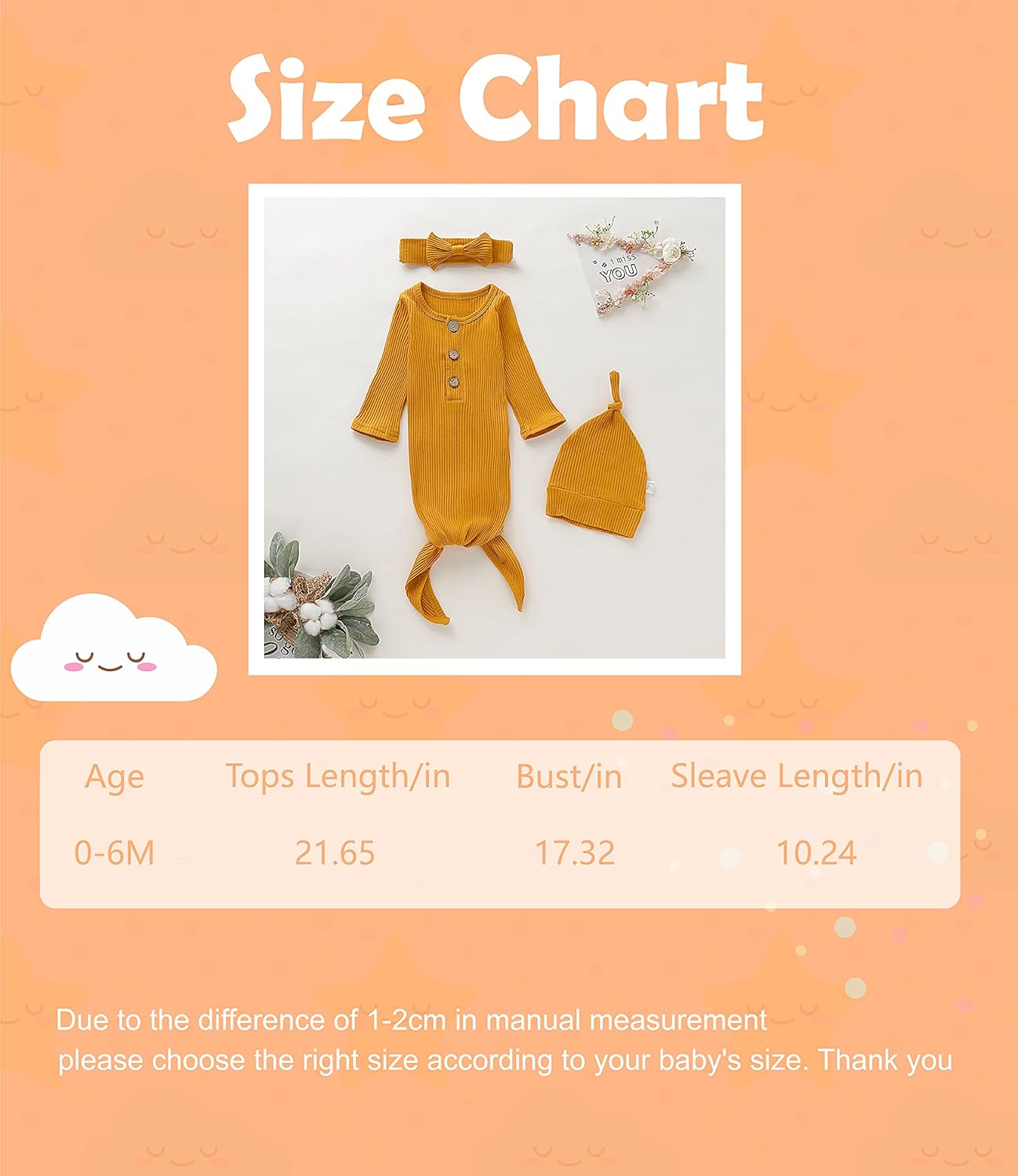 Newborn Cotton Nightgowns Neutral Baby Knotted Sleeper Baby Coming Home Outfit - Image 5