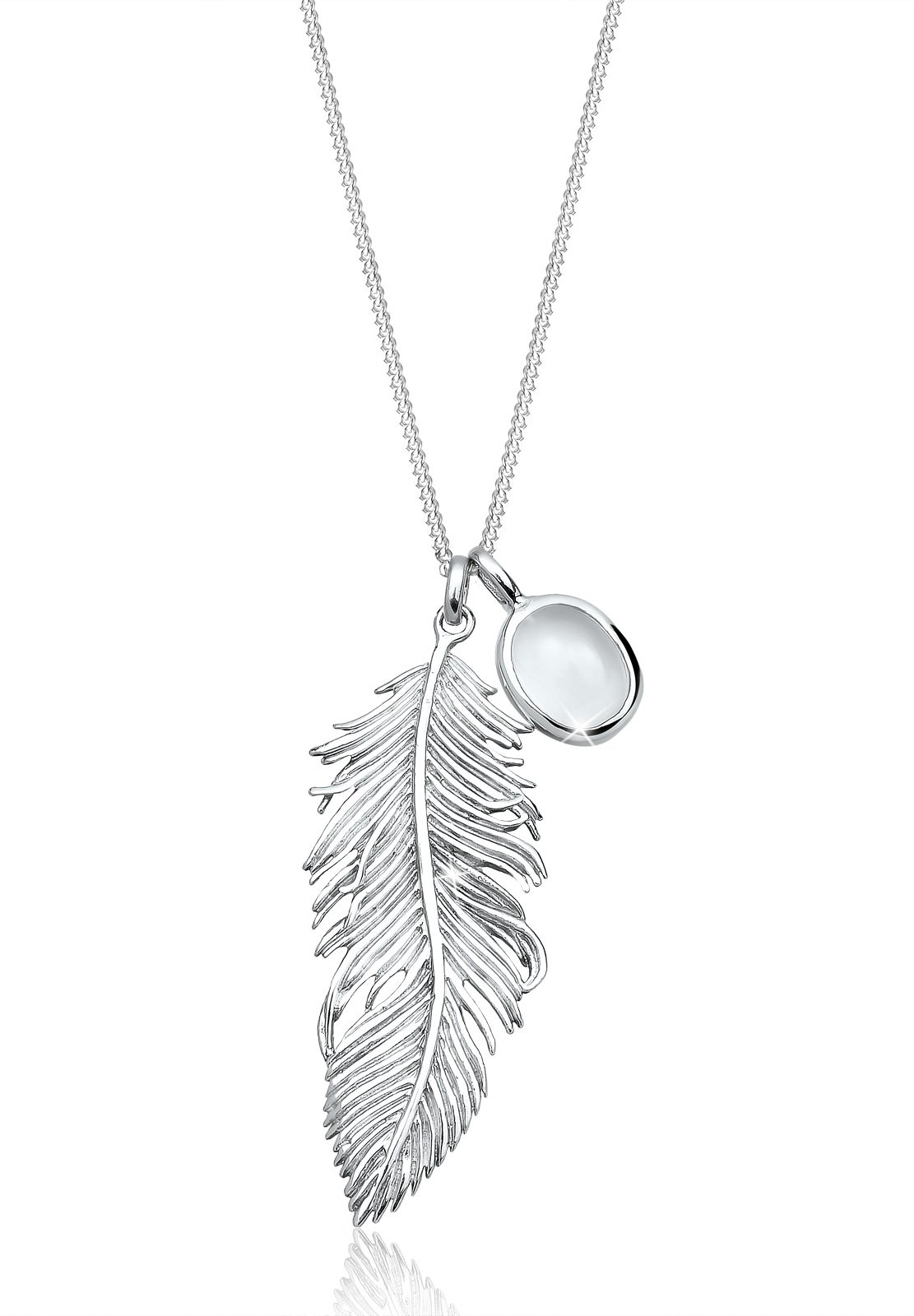 Elli Women's 925 Sterling Silver Xilion Cut Moonstone Necklace of Length 70 cm