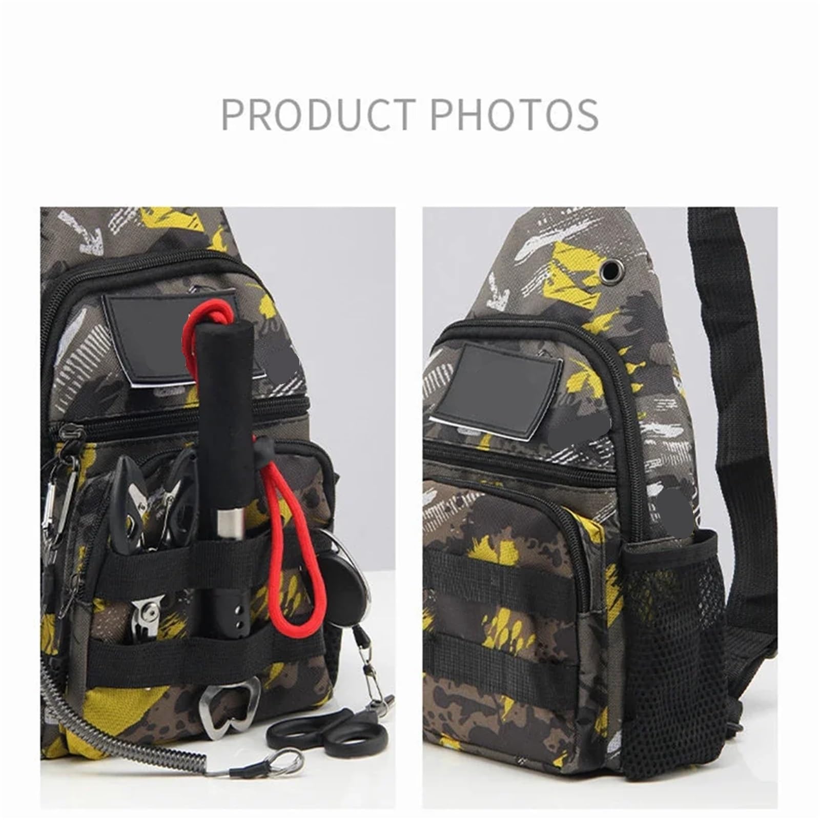 Borsa for canna da pesca trekking for uomo a tracolla con esca a sul petto campeggio for viaggi all'aperto per Outdoor(Gray Yellow)