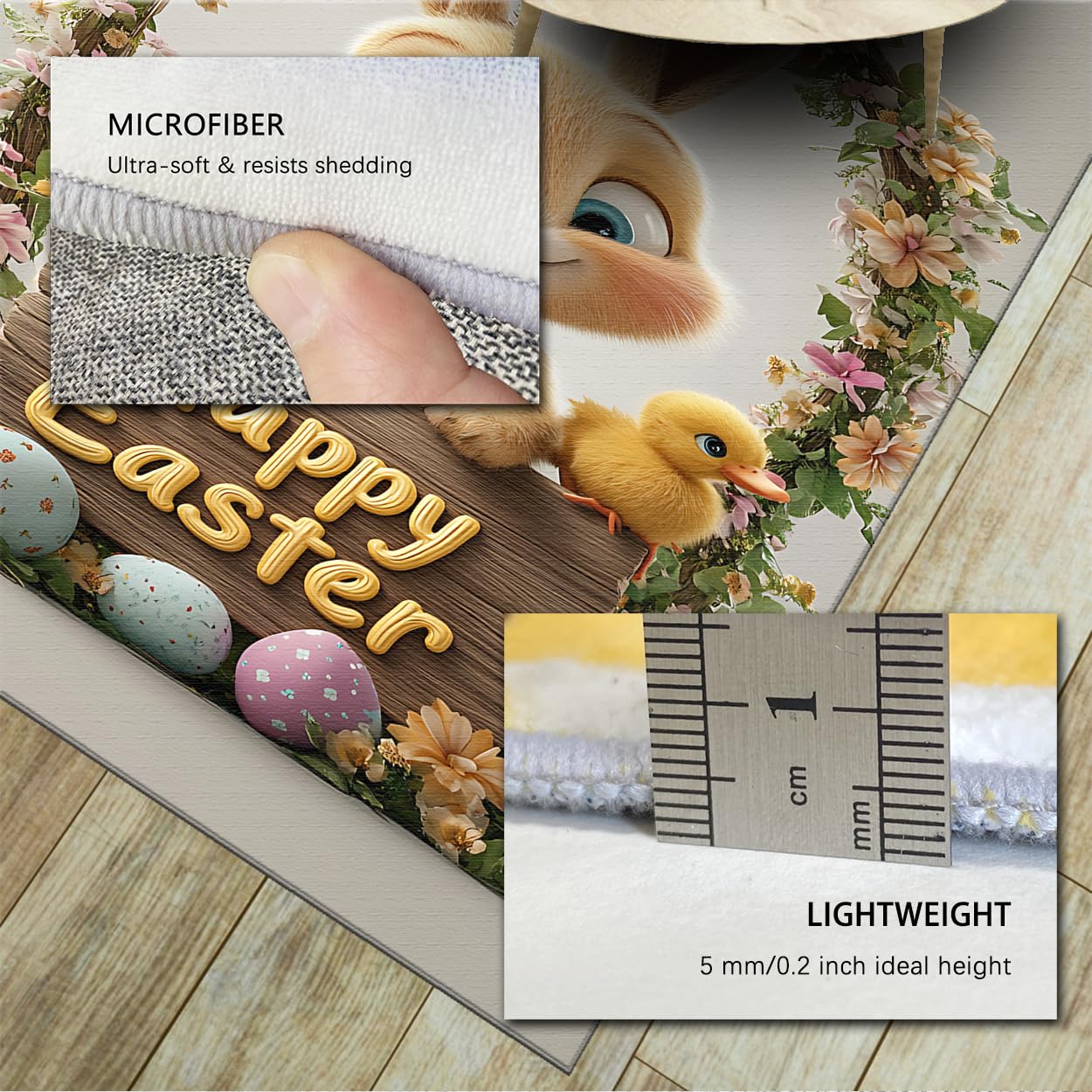 Alfombras Lavables 180x270cm Happy Easter Bunny Alfombra de Cocina para salón Dormitorio Comedor Huevos Florales de Pelo bajo y Vibrantes Estampado de Huevos