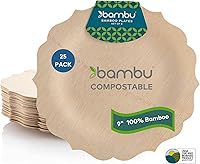 Vista 11 de Bambu Paquete de 100 platos desechables de bambú de 9 pulgadas, elegantes, productos biodegradables ecológicos, platos desechables de bambú