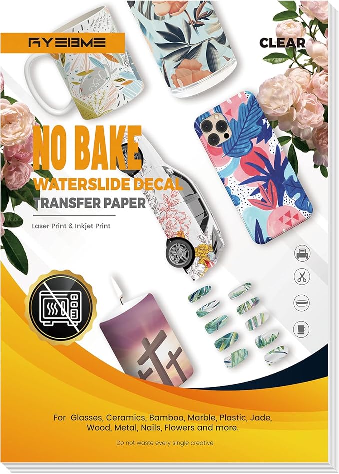 Water Slide Decal Paper for Inkjet and Laser Jet Printer (25 Sheets, A4 Format) Water Slide