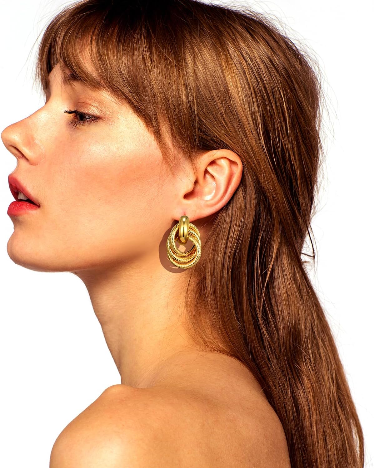 AIDSOTOU 6 Pairs Chunky Gold Earrings For Women Trendy Statement Gold Plated Flower Shell knot Dangle Earrings Lightweight Hypoallergenic Fashion Jewelry Set - Image 4