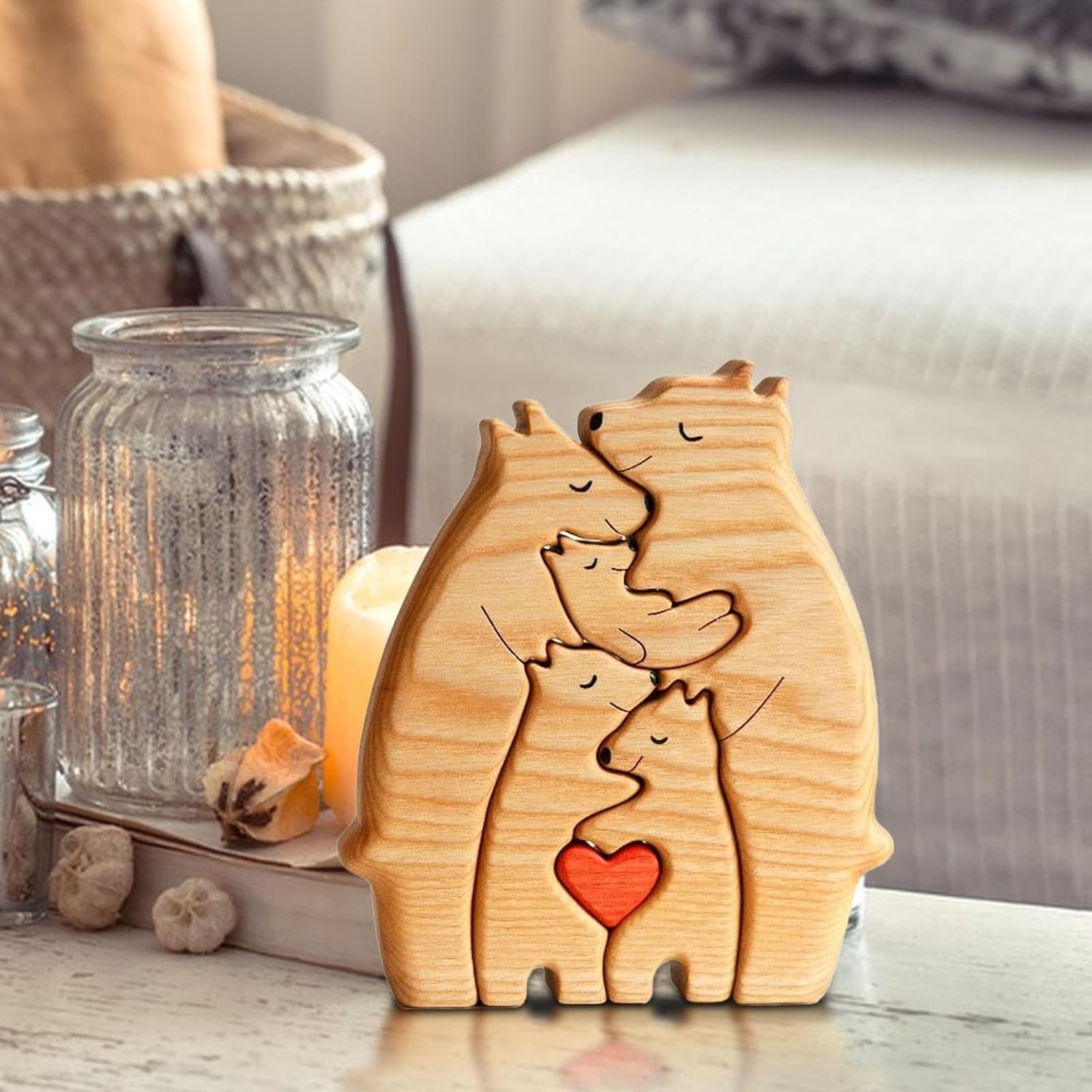 Biset Puzzle en Bois Famille d'ours, Puzzle d'art Familial d'ours en Bois Personnalis?� 