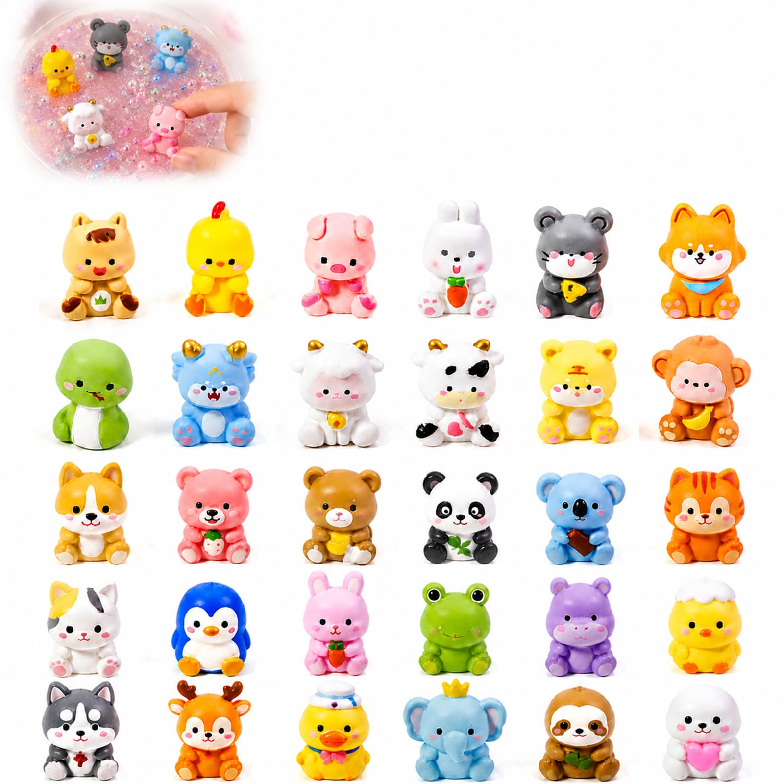 30-Piece Cartoon Chinese Zodiac Mini Resin Animal Charms - Adorable Smooth Figures for DIY Crafts, Phone Case Customisation, Scrapbooking, Slime & Home Décor Embellishments