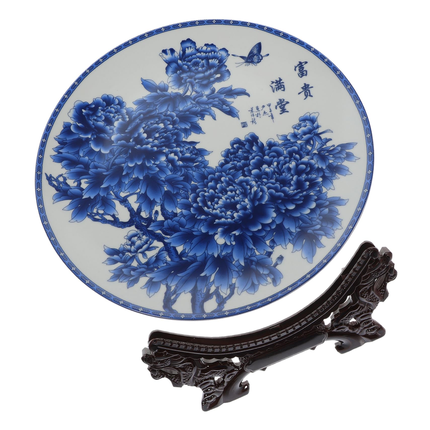 Plato decorativo de cerámica azul Hemobllo con soporte para mesa de hogar