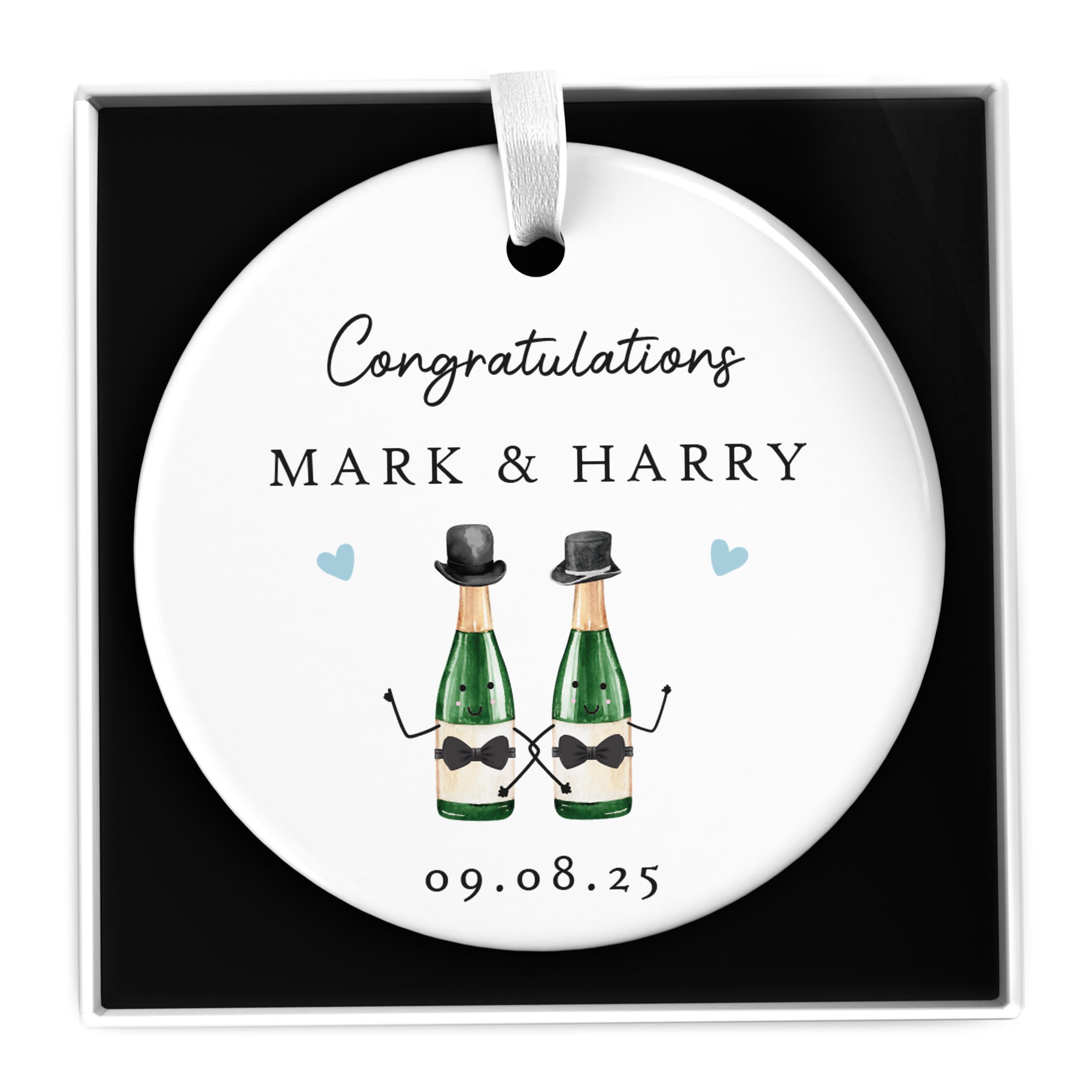 Beecreative Personalised Wedding Gifts For Gay Couple Male, Mr and Mr, Gay Wedding Gift, Civil Partnership, Congratulations Ceramic Ornament With Grey Bag