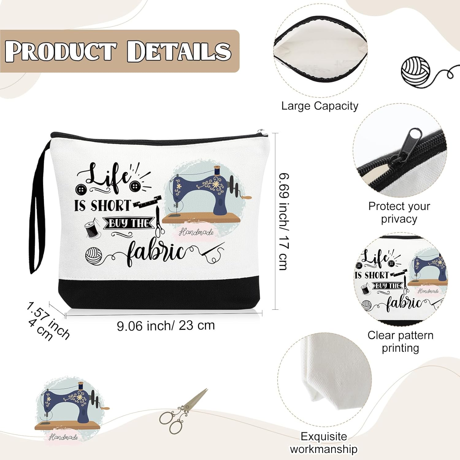 Dansydaisy 3 Pcs Sewing Lover Gift for Women Quilters Canvas Tote Bag Travel Cosmetic Bags Keychain Portable Makeup Zipper Pouch with Handle Funny Sew Shopping Christmas Birthday Gift