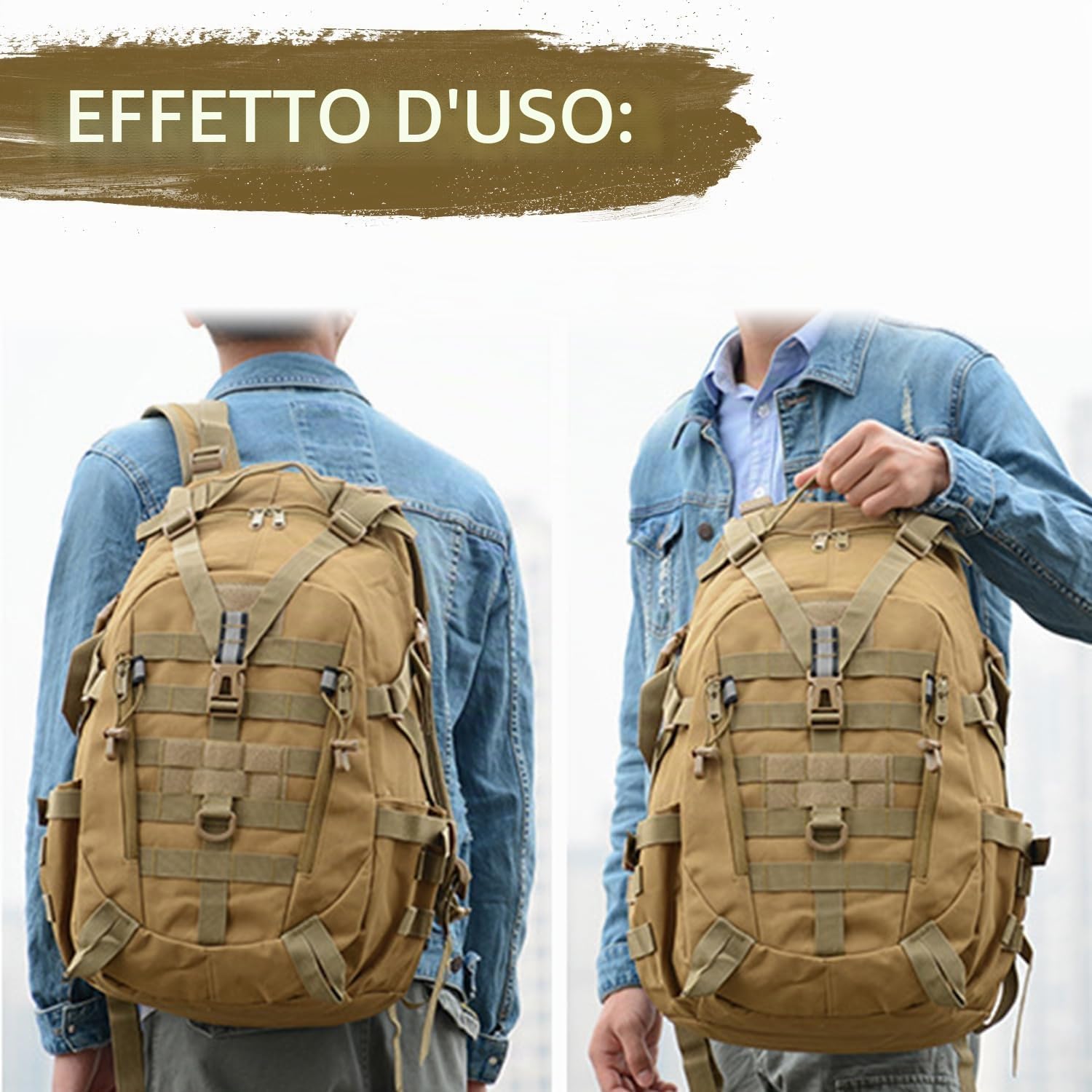 aiGear 25L Zaino Tattico Militare Grande Capacità Impermeabile Kaki | Militare Zaino, Borsone da Viaggio per Uomo/Donna, per Sport all'aperto Trekking Escursioni Pesca Palestra Camping