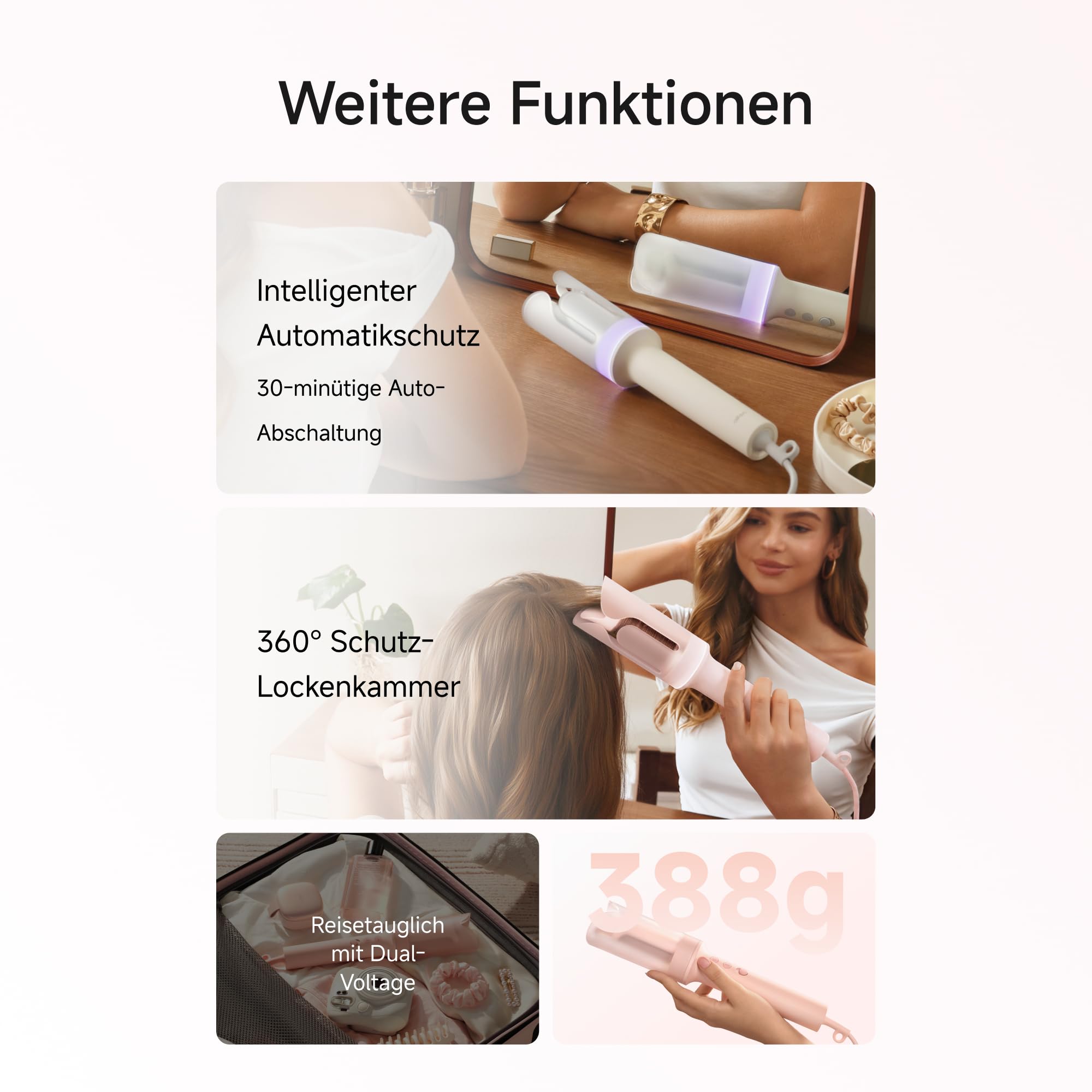 Laifen AutoCurl Lockenstab, Automatischer Lockenstyler, 32 mm, Rosa | Automatische Haarerkennung, Anti-Verheddern, Innen- & Außenlocken, 2 Modi, 200M Ionen, 3 Temperaturen, Auto-Off, Dual Voltage