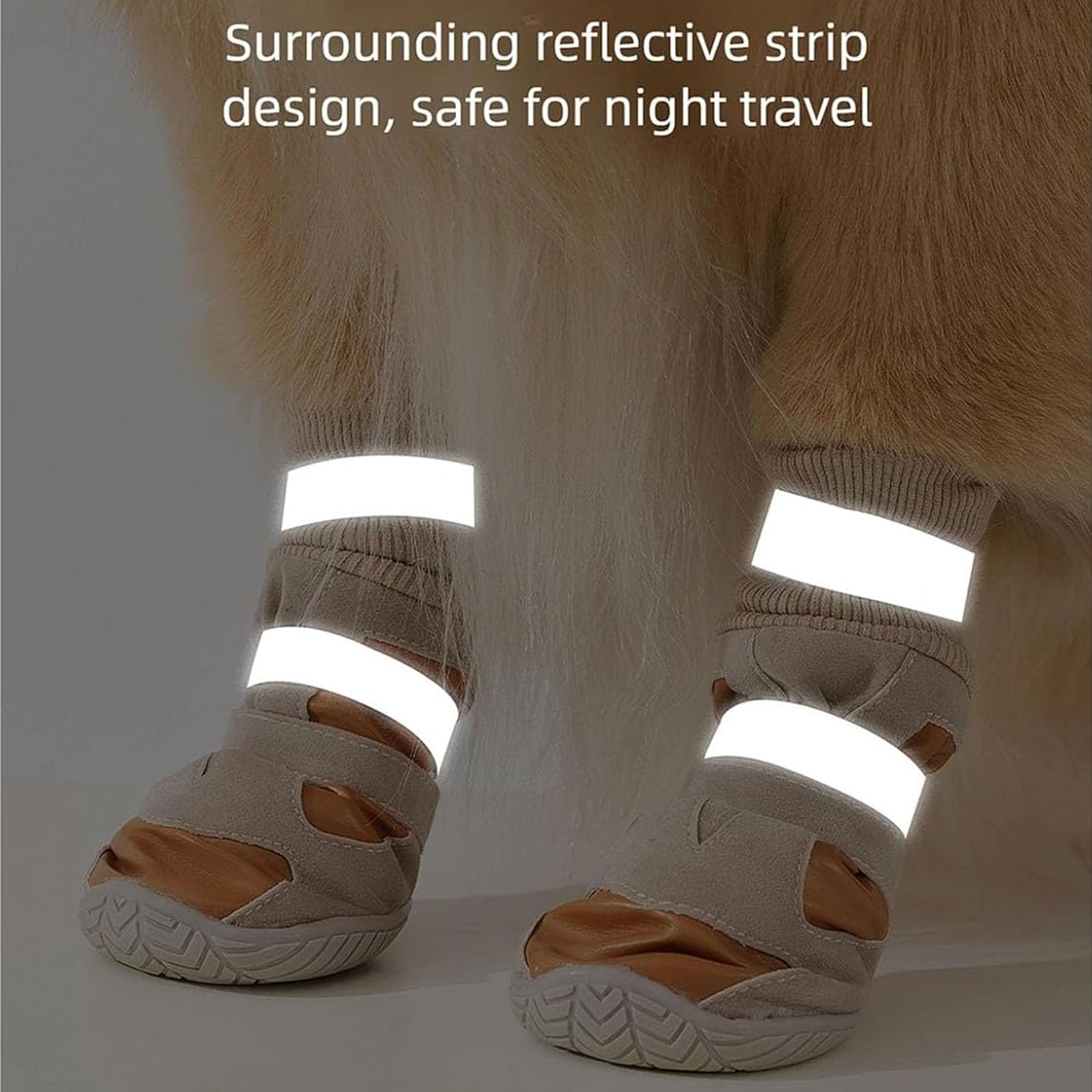 4Er-Set Hundeschuhe Für Kaltes Wetter, Geeignet Für Kleine Und Mittelgroße Hunde, Wasserdicht, Mit Reflektierenden Streifen, Rutschfester Sohle Und Fleecefutter,Braun,4XL