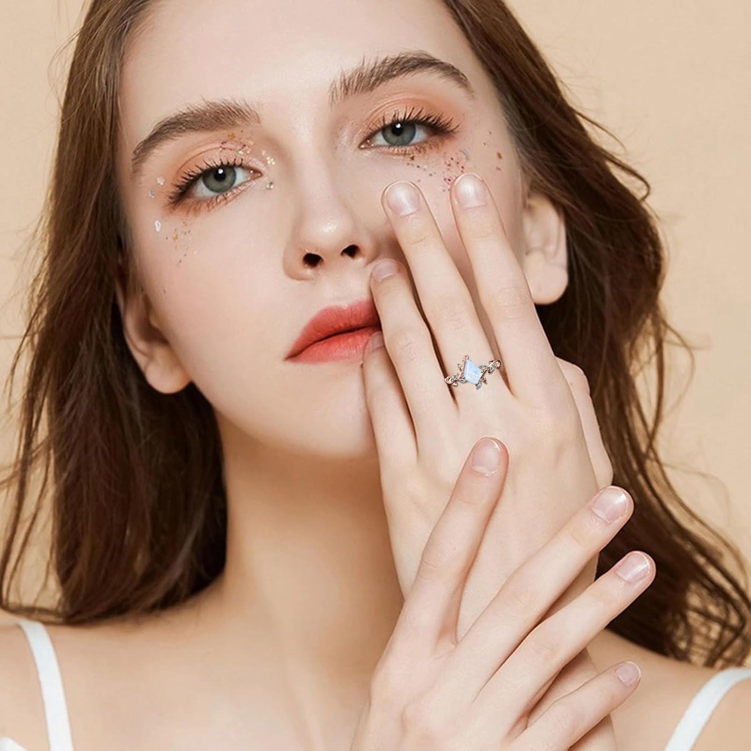 10K/14K/18K Solid Gold 1 Carat Kite Gemstone Vintage Engagement Ring for Women Leaf Vine Art Deco Ring Kite Cut Gemstone Rose Gold Wedding Promise Anniversary Rings for Her Wife Bridal