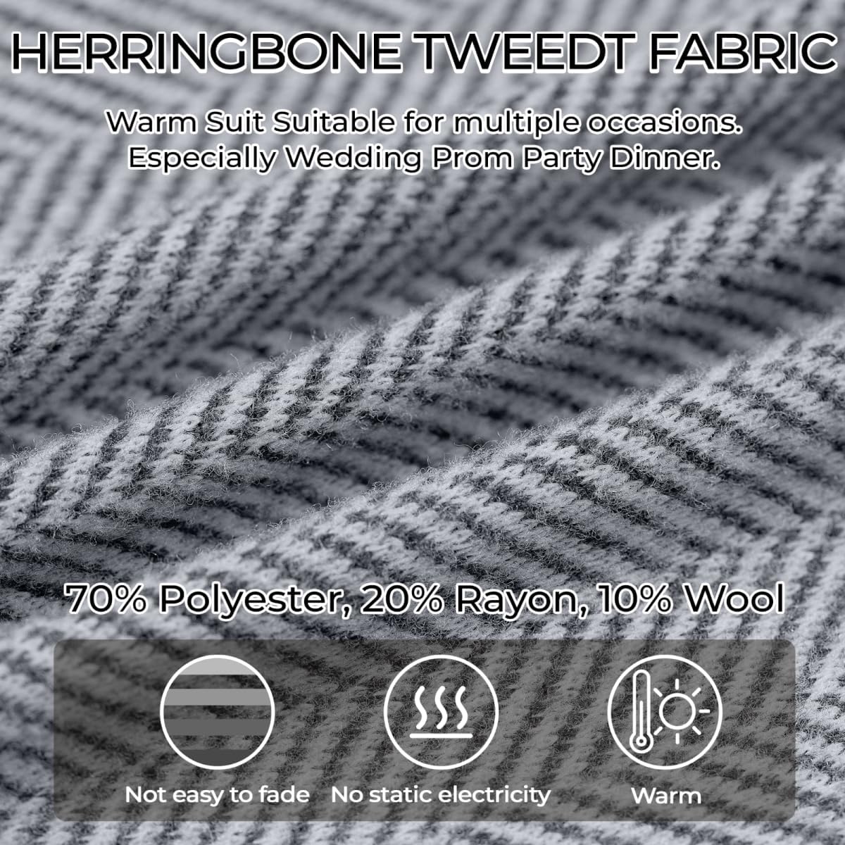 Men's Suits Slim Fit Herringbone Tweed Suits for Men 2 Piece Wedding Prom Suit Jacket Pants Wool Blend Tuxedo Set