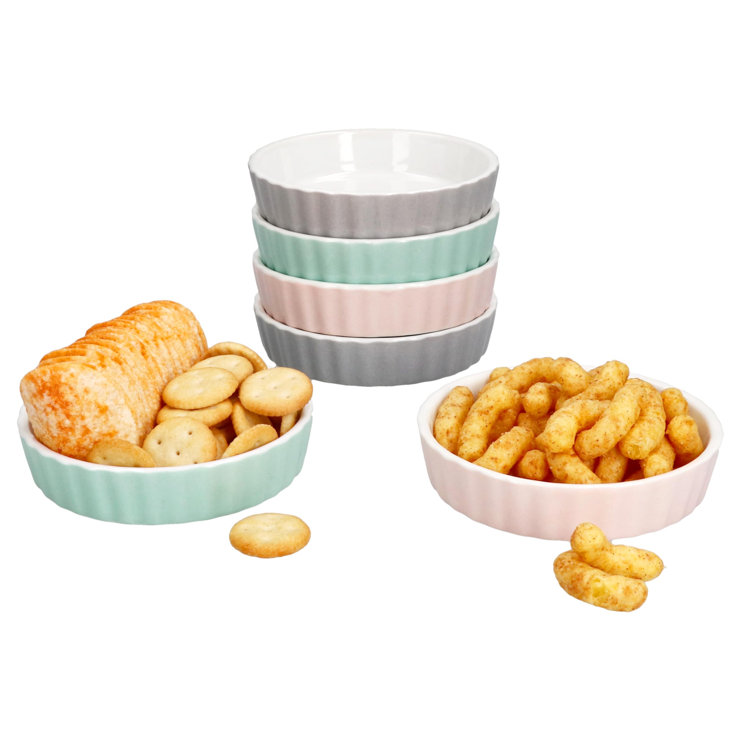 Set di 6 ciotole Emilia Ø 11,5 cm, 140 ml, porcellana, rosa, menta e grigio, mini teglia da forno rotonda, per crème brûlée, soufflé, cupcakes, tiramisu, ecc.