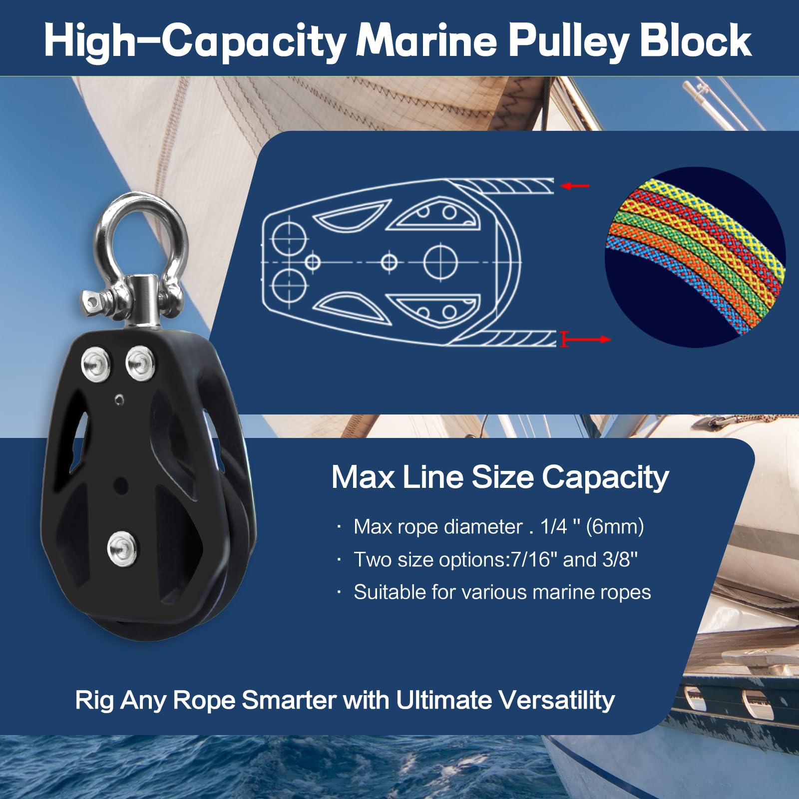 Marine Pulley Block 35mm Single Swivel Sailing Block - Compact Marine ...