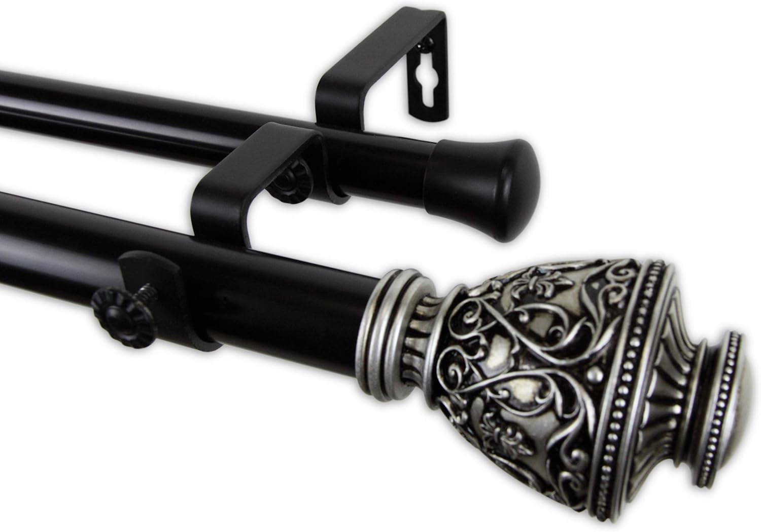 Doona 1" Two Tone Double Curtain Rod 28-48 inch - Black Nickel
